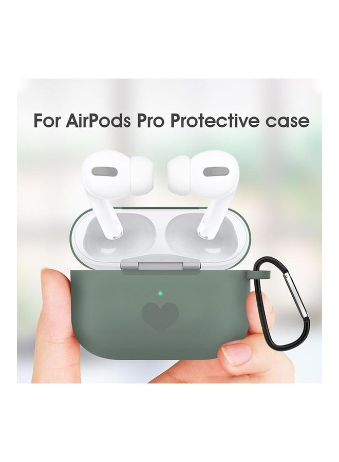 BGM Love-Heart Pattern Protective Silicone Case With Hook For Apple AirPods Pro Green - Image 2