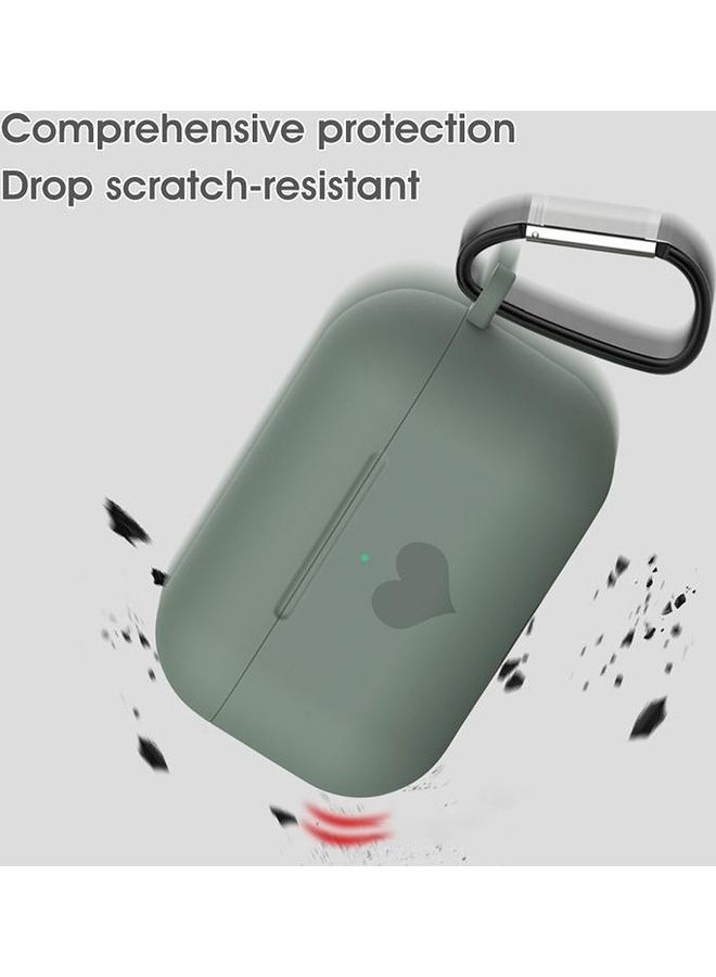 BGM Love-Heart Pattern Protective Silicone Case With Hook For Apple AirPods Pro Green - Image 3