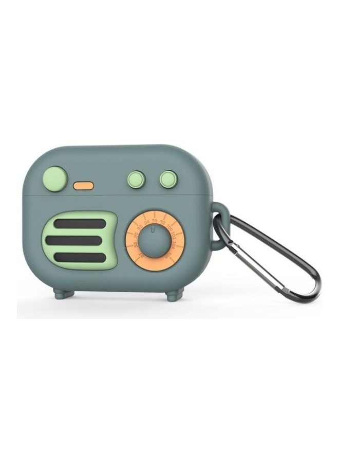 BGM 2-Piece Retro Radio Shaped Silicone Protective Case Cover With Hook For Apple AirPods Pro Green - Image 1