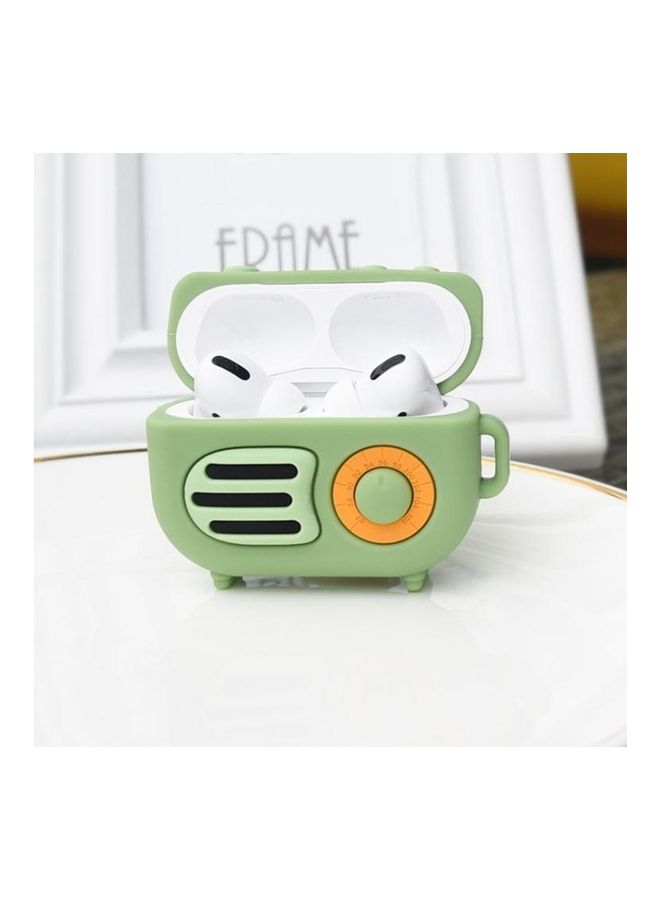 BGM 2-Piece Retro Radio Shaped Silicone Protective Case Cover With Hook For Apple AirPods Pro Green - Image 3