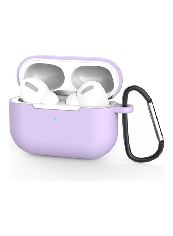 BGM Silicone Wireless Earphone Protective Case Cover with Lanyard Hole and Carabiner For AirPods Pro Purple