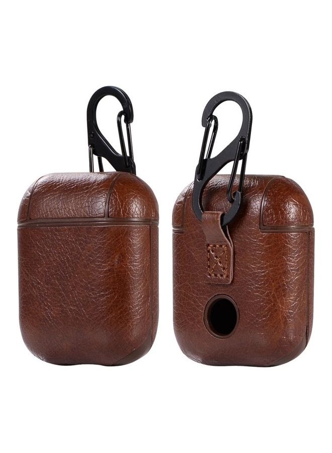 BGM - PU Leather Wireless Bluetooth Earphone Protective Case with Metal Buckle for Apple AirPods 1/2 Dark Brown - Image 1