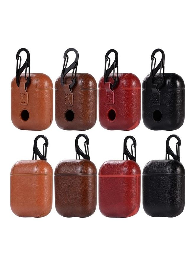 BGM - PU Leather Wireless Bluetooth Earphone Protective Case with Metal Buckle for Apple AirPods 1/2 Dark Brown - Image 1