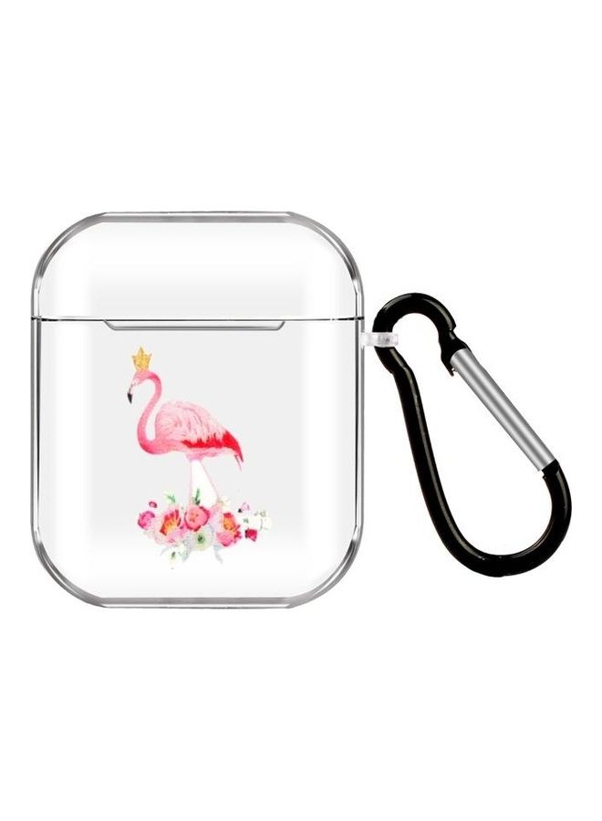 BGM Cartoon Pattern Transparent TPU Earphone Case with Keychain for Apple AirPods 1/2 Flamingo - Image 1