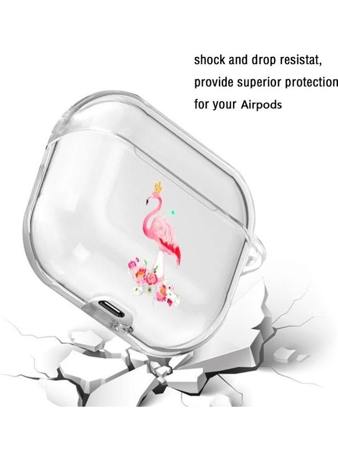 BGM Cartoon Pattern Transparent TPU Earphone Case with Keychain for Apple AirPods 1/2 Flamingo - Image 3