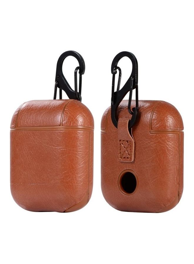 بي جي إم غطاء حماية واق من جلد البولي يوريثان مزود بإبزيم معدني لسماعات أبل آيربودز 1/2 البني الفاتح - Image 1