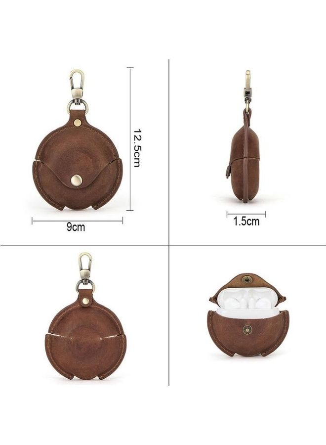 بي جي إم غطاء حماية واق من الجلد بنمط كريزي هورس مع خطاف لسماعة هواوي فري بادز 3 بلون القهوة - Image 2