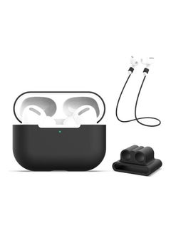 3 in 1 Silicone Earphone Protective Case Buckle and Anti-lost Rope Set for AirPods Pro Black