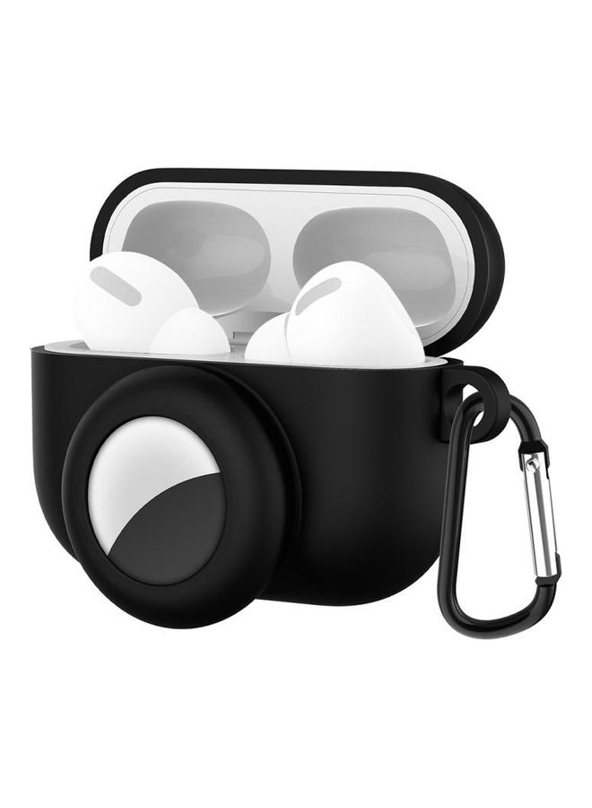 بي جي إم غطاء حماية 2 في 1 من السيليكون مضاد للصدمات مع خطاف وحلقة بقفل زنبركي لسماعات أبل إير بودز برو وايرتاغز أسود - Image 1