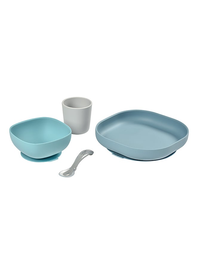 BEABA 4 - Pieces Dishware 100% Silicone Baby Plate Set, Baby Bowls - Includes Baby Plate, Baby Bowl, Baby Cup, 2Nd Stage Silicone Spoon, (Rain) - Image 2