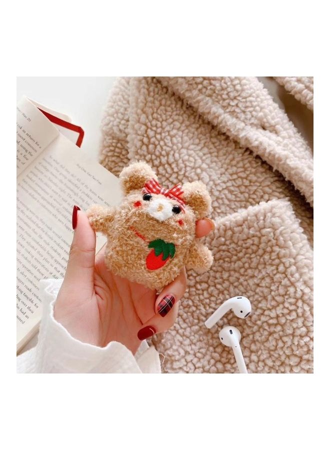 BGM - General Purpose Plush Bowknot Embroidered Baby Bear Bluetooth Headphone Protective Case For Apple AirPods 1/2 Generation Multicolour - Image 1