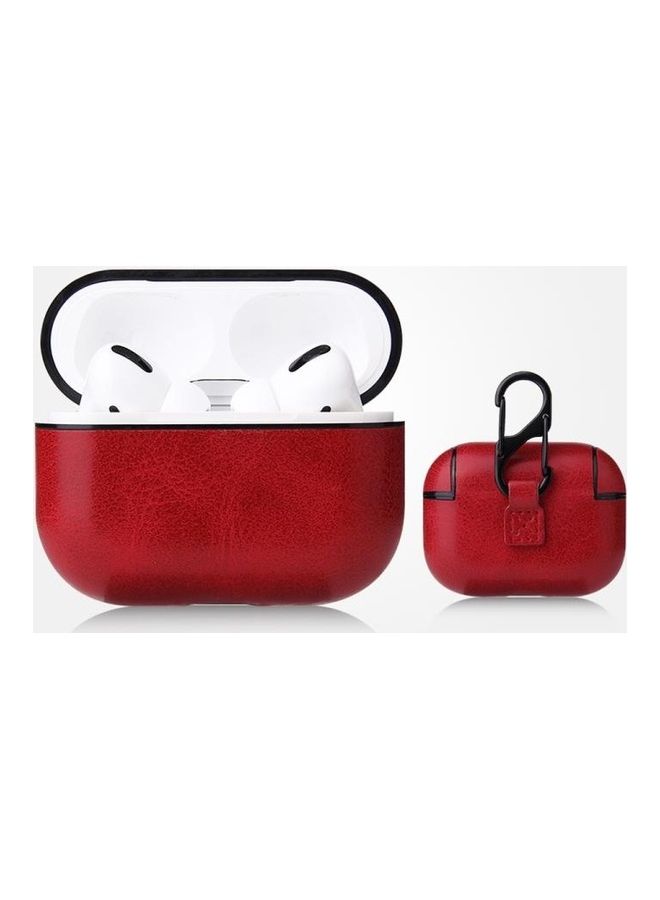 BGM Anti-Fall Crazy Horse Texture PU Leather Protective Case with Carabiner For Apple AirPods Pro Red - Image 1