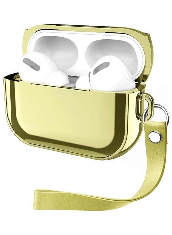 BGM Electroplating TPU Solid Colour Earphone Protective Case with Lanyard For AirPods Pro Gold - Image 1