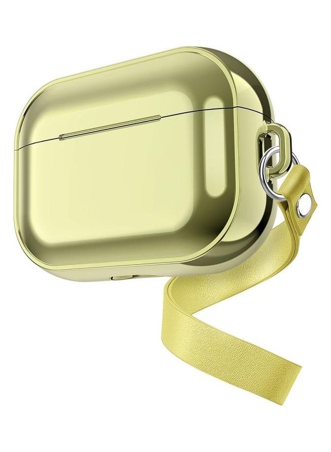 BGM Electroplating TPU Solid Colour Earphone Protective Case with Lanyard For AirPods Pro Gold - Image 2
