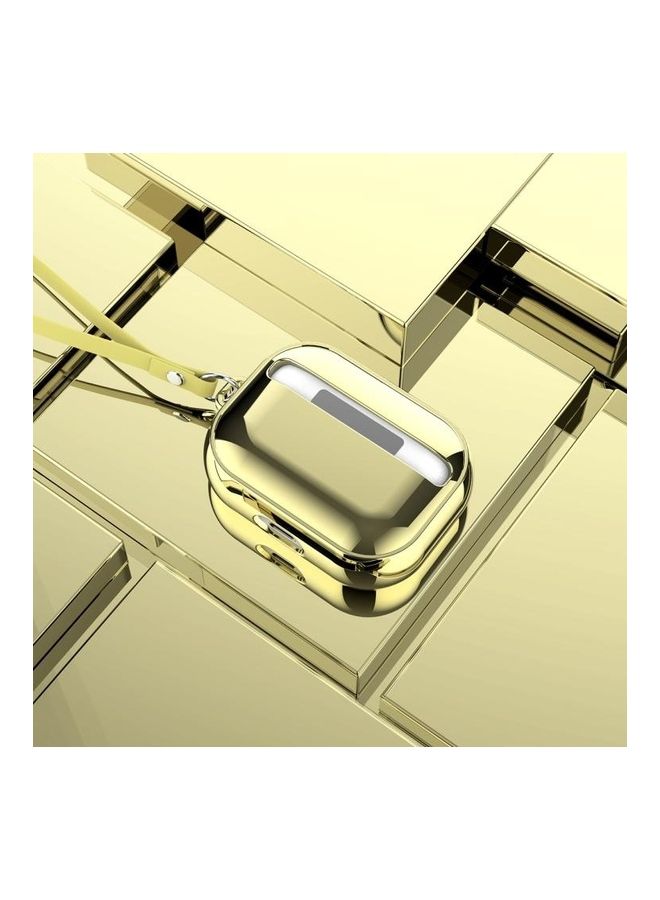 BGM Electroplating TPU Solid Colour Earphone Protective Case with Lanyard For AirPods Pro Gold - Image 3