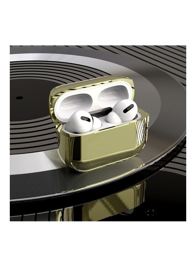 BGM Electroplating TPU Solid Colour Earphone Protective Case with Lanyard For AirPods Pro Gold - Image 4