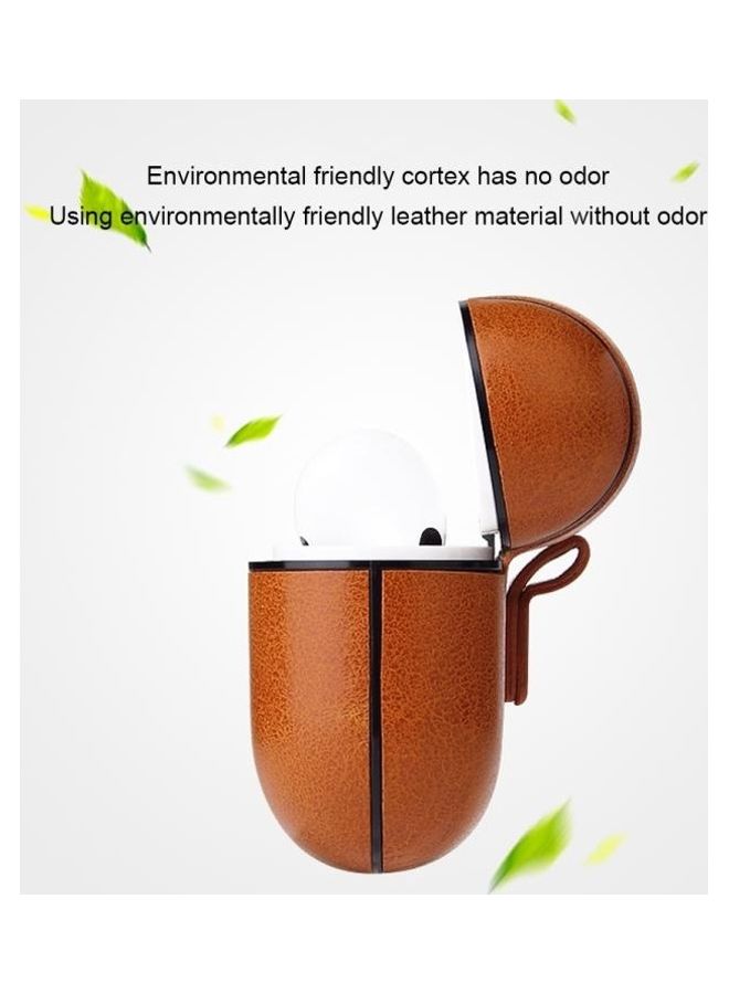 بي جي إم غطاء حماية واقٍ مضاد للسقوط من جلد البولي يوريثان بتصميم كريزي هورس ومزود بحلقة وقفل زنبركي لسماعات أبل آيربودز برو بني - Image 4