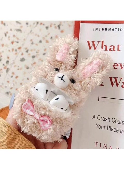 1/2 Generation Universal Wireless Plush Collar Knot Rabbit Bluetooth Headphone Protective Case For Apple AirPods Multicolour
