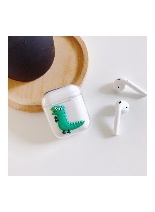 BGM Dinosaur Design TPU Silicone Patch Protective Case with Hook For Apple AirPods 1/2 Clear/Green  - Image 3