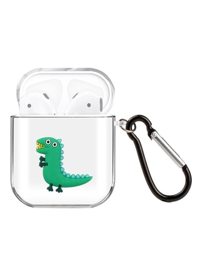 BGM Dinosaur Design TPU Silicone Patch Protective Case with Hook For Apple AirPods 1/2 Clear/Green  - Image 1