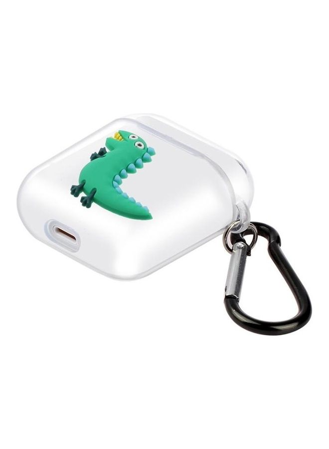 BGM Dinosaur Design TPU Silicone Patch Protective Case with Hook For Apple AirPods 1/2 Clear/Green  - Image 2