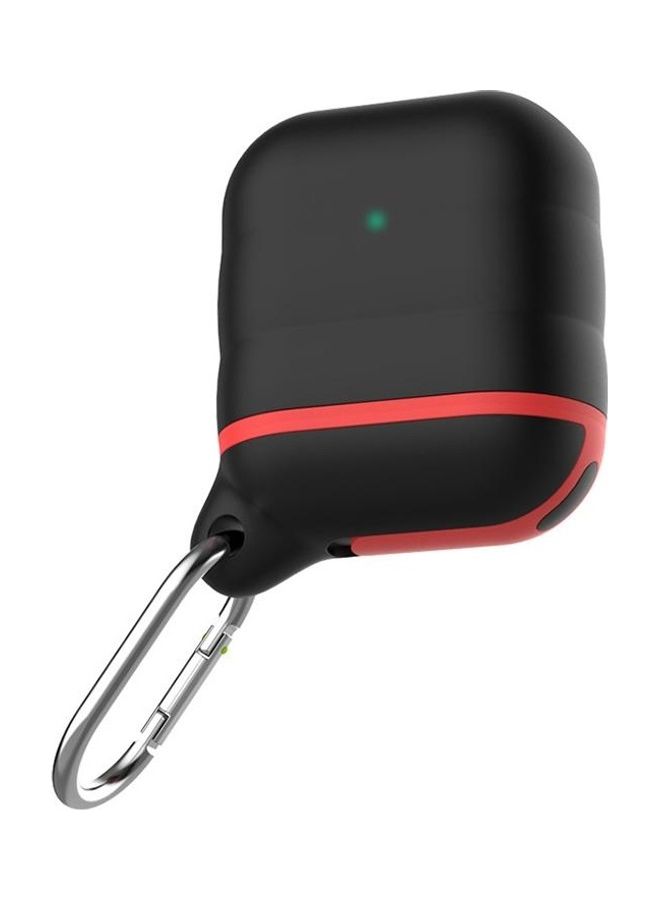 BGM Wireless Earphone Waterproof Silicone Protective Case with Hook for Apple AirPods 1/2 Black/Red - Image 1