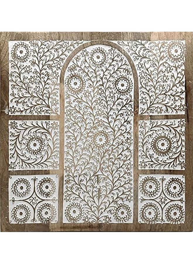 Souq DESIGNS - Wall Art Décor Panel Floral Design White Mandala Board For Bedroom Dining Hall Hand Carved Decoration, Gift White/Gold 60x60x2cm - Image 1