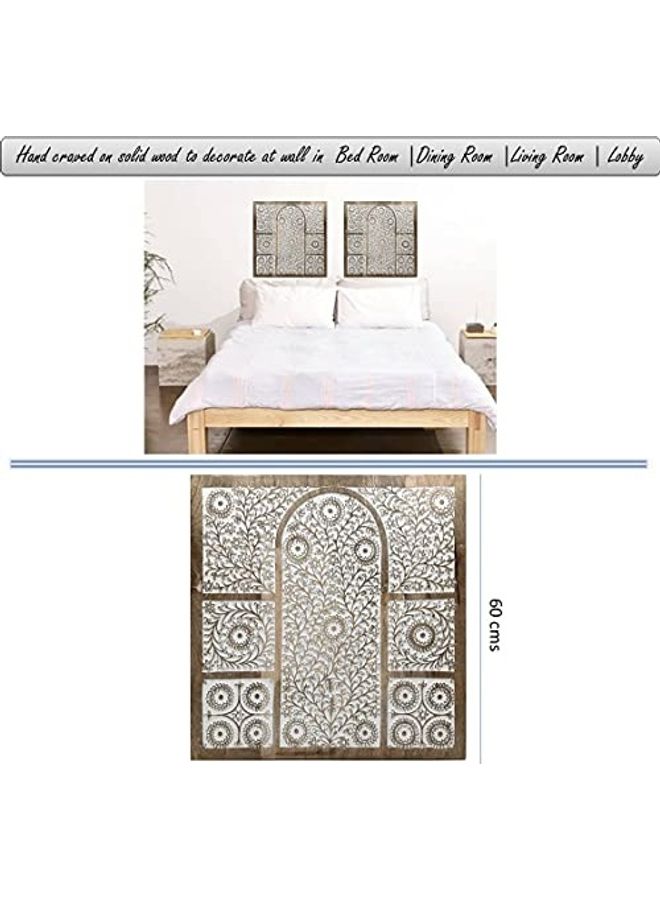Souq DESIGNS - Wall Art Décor Panel Floral Design White Mandala Board For Bedroom Dining Hall Hand Carved Decoration, Gift White/Gold 60x60x2cm - Image 1