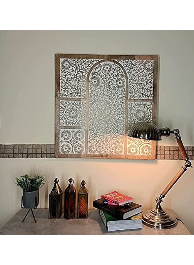 Souq DESIGNS - Wall Art Décor Panel Floral Design White Mandala Board For Bedroom Dining Hall Hand Carved Decoration, Gift White/Gold 60x60x2cm - Image 1
