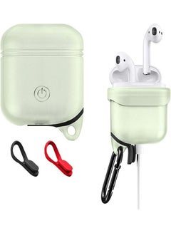 Soft Silicone Bluetooth Earphone Protective Cover Skin with Carabiner for Apple AirPods 1/2 Green