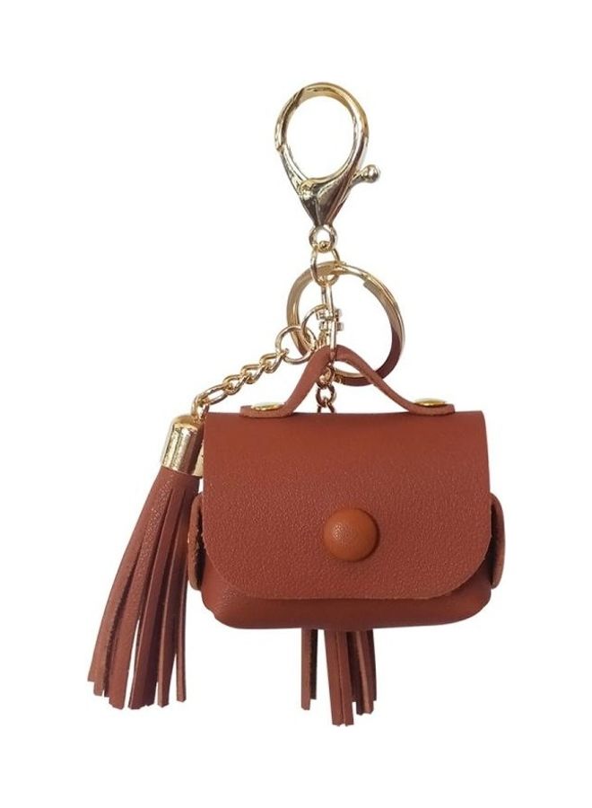 BGM Leather Tassels Earphones Shockproof Protective Case for Apple AirPods 1/2 Brown - Image 1