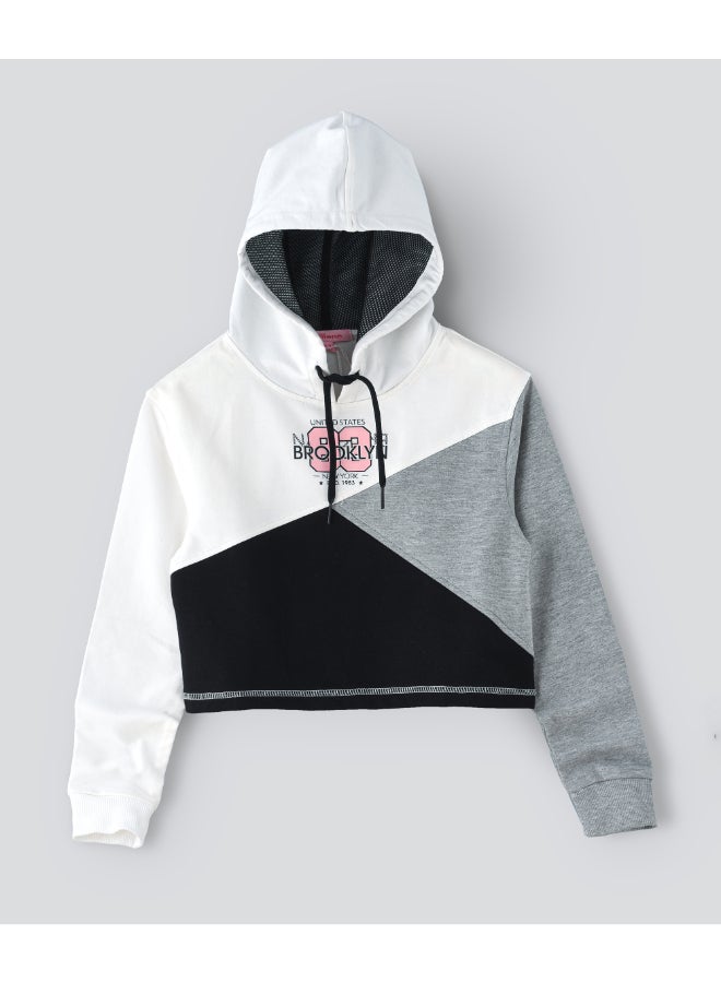 جيلين هودي بتصميم رقبة بغطاء للرأس بنمط عدة ألوان الألوان المتوفرة رمادي/ أبيض/ أسود - Image 1