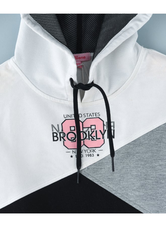 جيلين هودي بتصميم رقبة بغطاء للرأس بنمط عدة ألوان الألوان المتوفرة رمادي/ أبيض/ أسود - Image 3