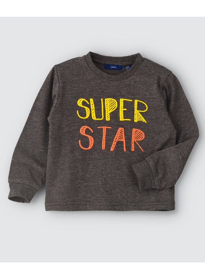 JAM Printed Crew Neck Sweatshirt Dark Grey Melange - Image 1