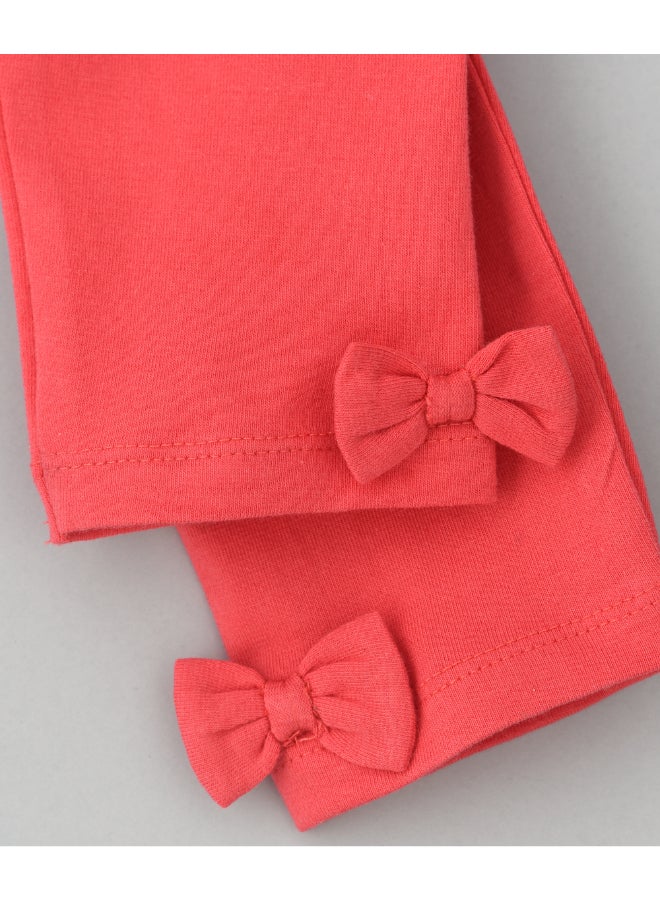 Jelliene Elasticated Bow Detailed Leggings Coral - Image 4