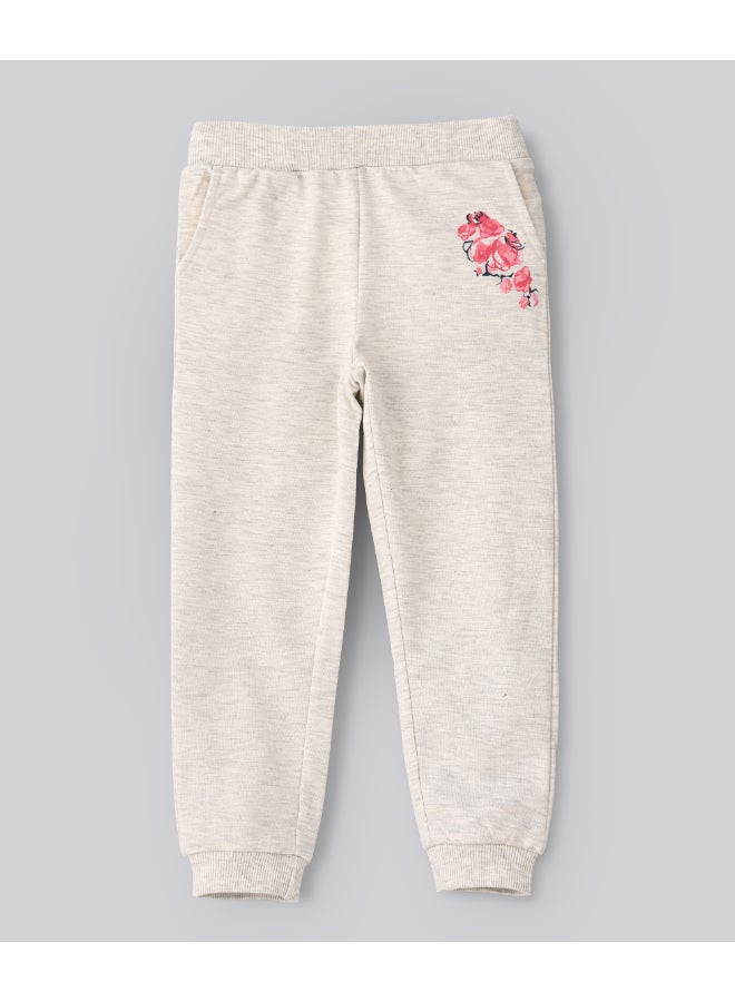 Jelliene Printed Pocket Detailed Joggers Light Grey Melange - Image 1