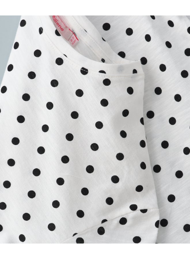 Jelliene Short Sleeve Round Polka Dot Neck Knit Top With Sequins At Front White  - Image 4