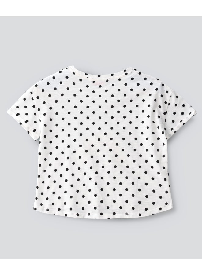 Jelliene Short Sleeve Round Polka Dot Neck Knit Top With Sequins At Front White  - Image 2