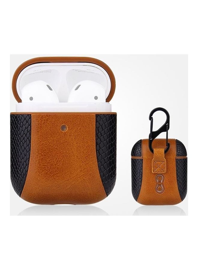 BGM Colour-matching Flip-over Leather Earphones Shockproof Protective Case for Apple AirPods 1/2 Brown - Image 1