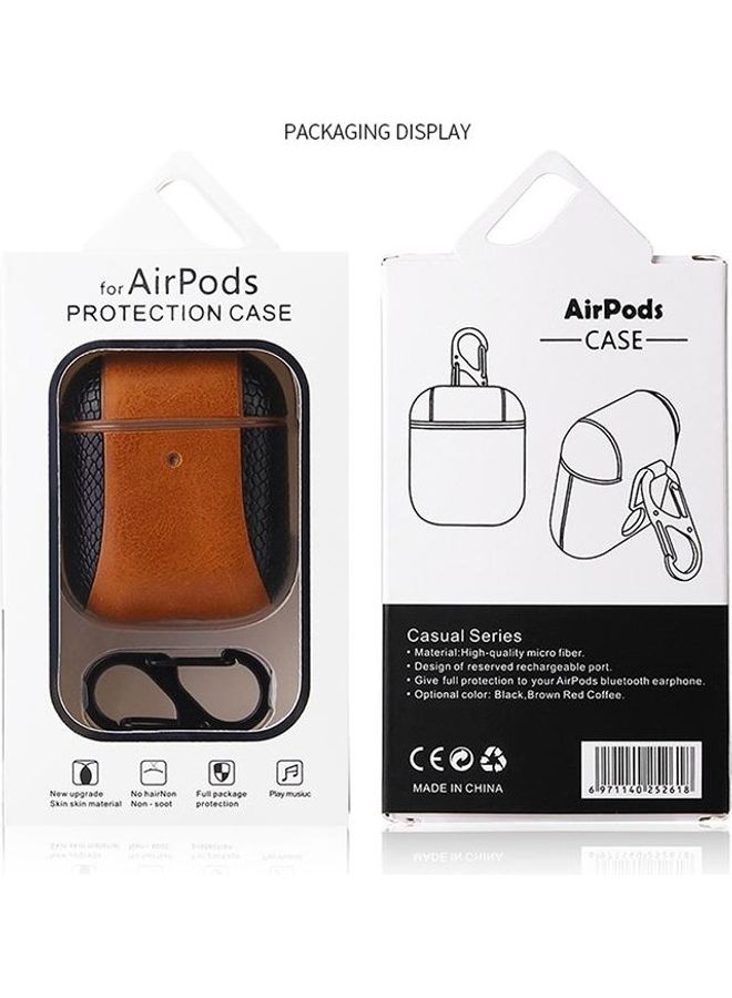 BGM Colour-matching Flip-over Leather Earphones Shockproof Protective Case for Apple AirPods 1/2 Brown - Image 2