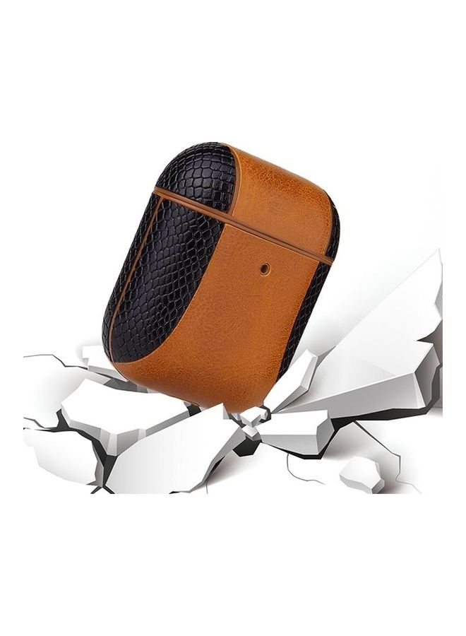 BGM Colour-matching Flip-over Leather Earphones Shockproof Protective Case for Apple AirPods 1/2 Brown - Image 3