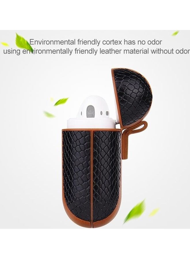 BGM Colour-matching Flip-over Leather Earphones Shockproof Protective Case for Apple AirPods 1/2 Brown - Image 4