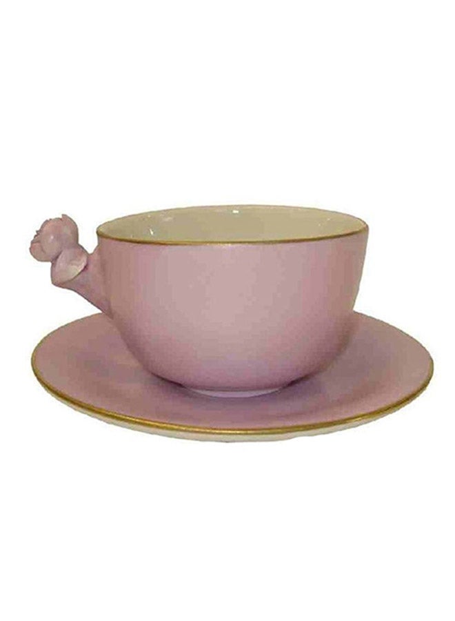 2-Piece Elegant Flower Design Cup And Saucer Set Purple 14 x 8cm