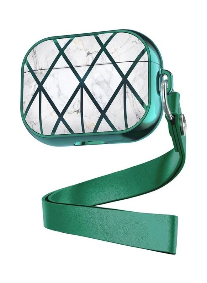 BGM Electroplated Printed TPU Earphone Protective Case with Lanyard For AirPods Pro Green/White - Image 1