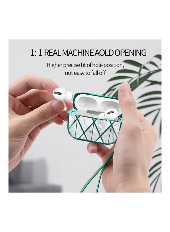 BGM Electroplated Printed TPU Earphone Protective Case with Lanyard For AirPods Pro Green/White - Image 4