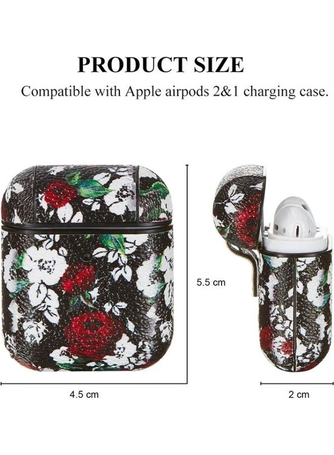 بي جي إم غطاء حماية واق من مادة البولي يوريثان حراري بنمط زهرة الدم مع مشبك لسماعات أبل آيربودز 1/2 أسود - Image 2