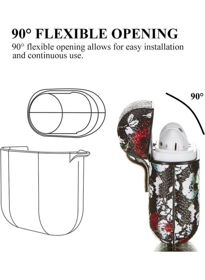 بي جي إم غطاء حماية واق من مادة البولي يوريثان حراري بنمط زهرة الدم مع مشبك لسماعات أبل آيربودز 1/2 أسود - Image 4