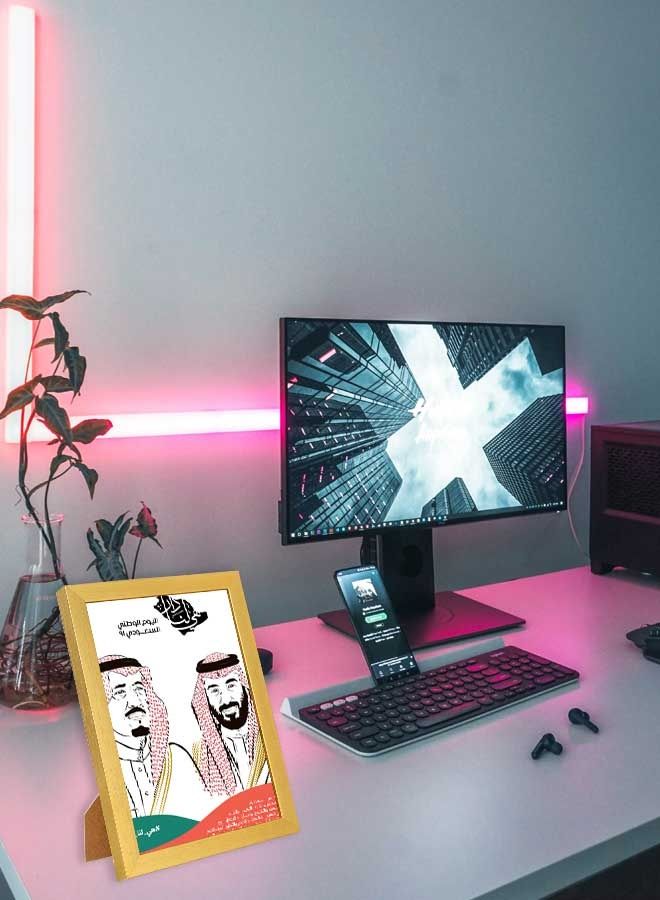 لوحة فنية بإطار بطبعة تدل على اليوم الوطني السعودي بالرياض وطبعة الملك سلمان وولي العهد محمد بن سلمان متعدد الألوان 23x33سم - Image 3