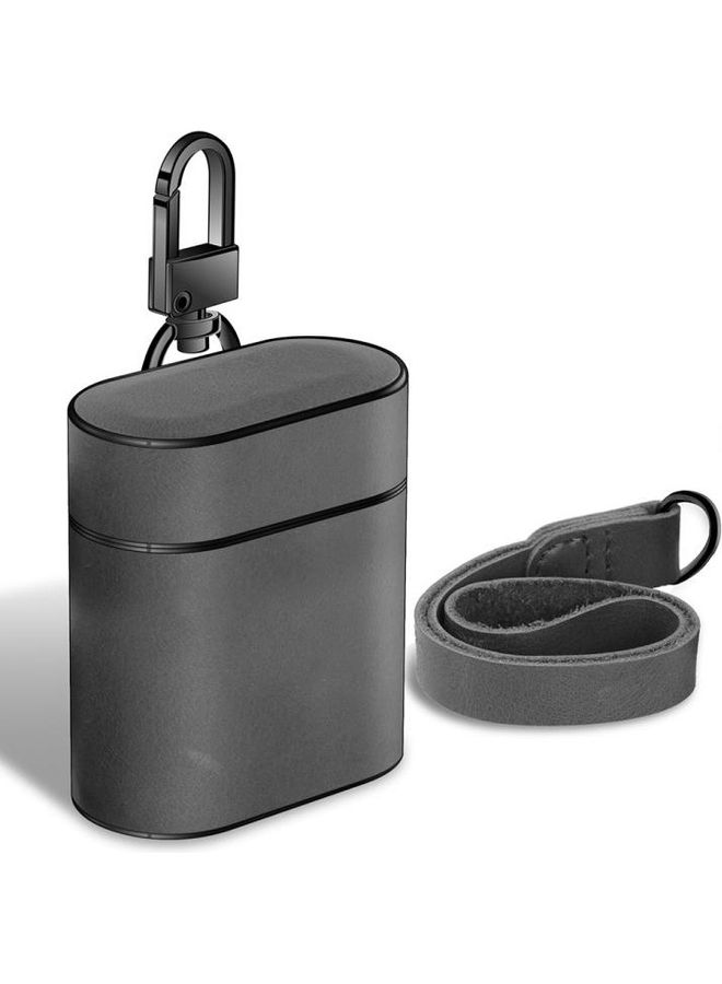 BGM Wireless Earphones Genuine Leather Protective Case for Apple AirPods 1/2 Generation Grey - Image 1