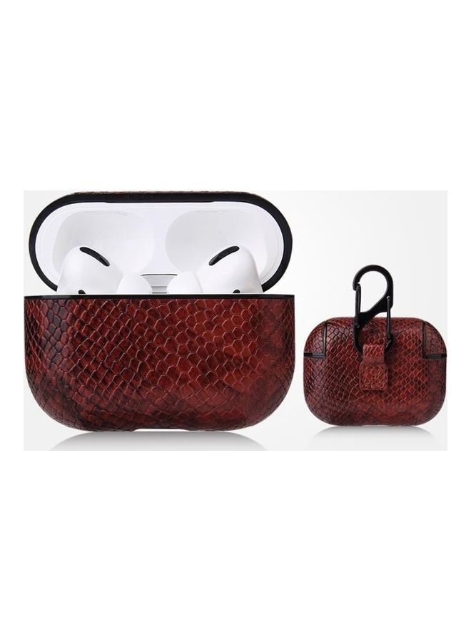 BGM Anti-fall Snakeskin Texture PU Leather Protective Case with Carabiner For AirPods Pro Brown - Image 1